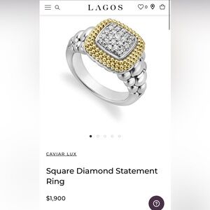 LAGOS Caviar Lux Square Diamond statement ring in Sterling Silver and 18k Gold